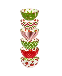 Certified International Holiday Fun 30 oz All Purpose Bowls Set of 6, Service for 6