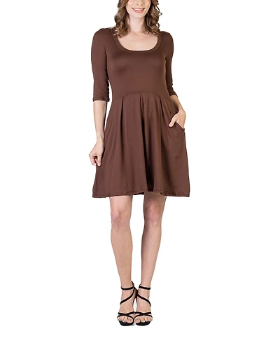 24seven Comfort Apparel Women's Three Quarter Sleeve Mini Dress