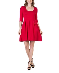 24seven Comfort Apparel Women's Three Quarter Sleeve Mini Dress