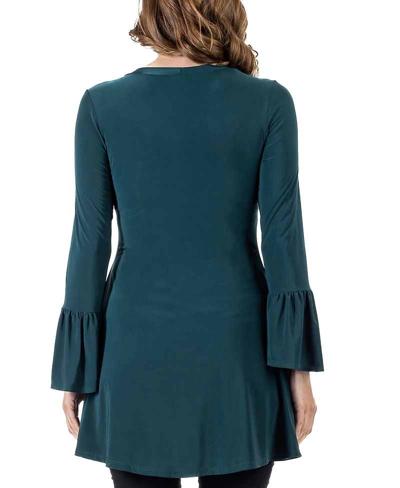 24seven Comfort Apparel Women's Long Bell Sleeve High Low Tunic Top
