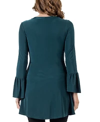 24seven Comfort Apparel Women's Long Bell Sleeve High Low Tunic Top
