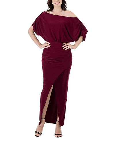 24seven Comfort Apparel Women's Boat Neck Slit Maxi Dress