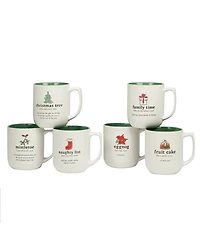 Certified International Christmas Fun Green Sayings 16 oz Mugs Set of 6