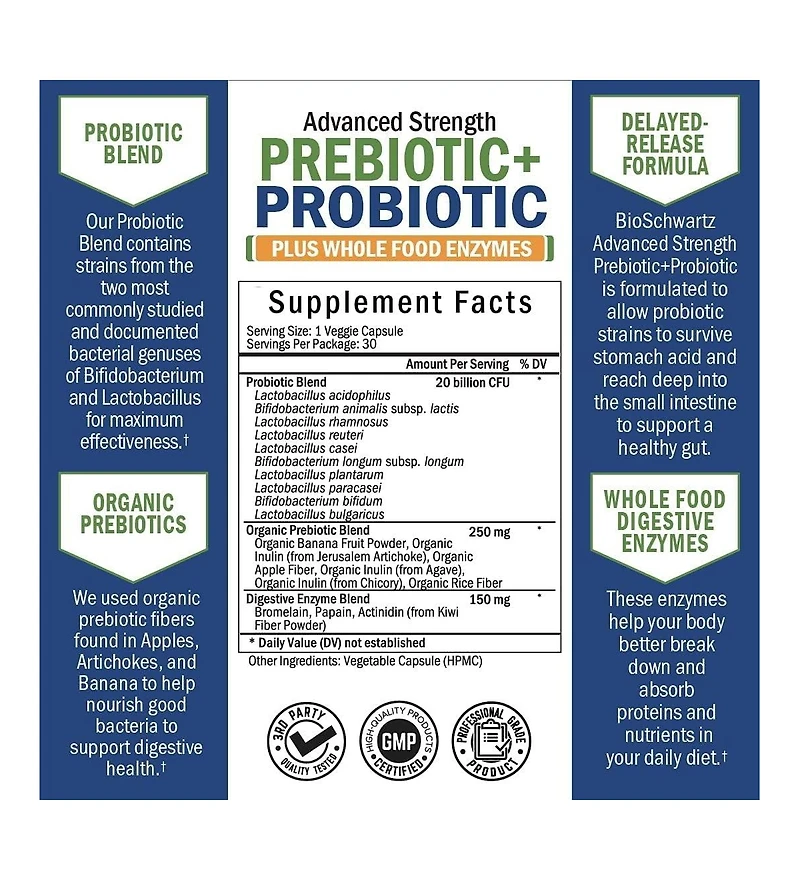 Prebiotics and Probiotic with Whole Food Enzymes for Adults Women & Men - Probiotics Lactobacillus Acidophilus