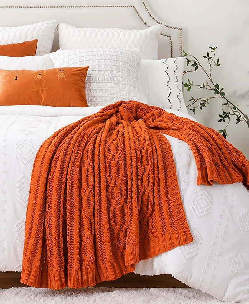 Battilo Lifestyle Cable Knit Chenille Throw, 51" x 67"