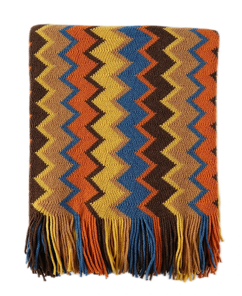 Battilo Lifestyle Colorful Chevron Bohemian Knit Throw, 51" x 80"