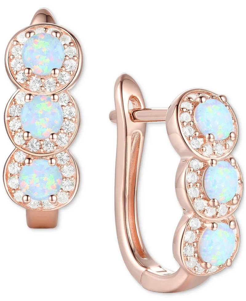 Lab-Grown Opal (1/4 ct. t.w.) & White Sapphire Triple Halo Leverback Earrings 14k Rose Gold-Plated Sterling Silver (Also i
