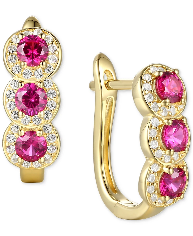 Lab-Grown Opal (1/4 ct. t.w.) & White Sapphire Triple Halo Leverback Earrings 14k Rose Gold-Plated Sterling Silver (Also i