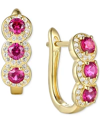 Lab-Grown Opal (1/4 ct. t.w.) & White Sapphire Triple Halo Leverback Earrings 14k Rose Gold-Plated Sterling Silver (Also i