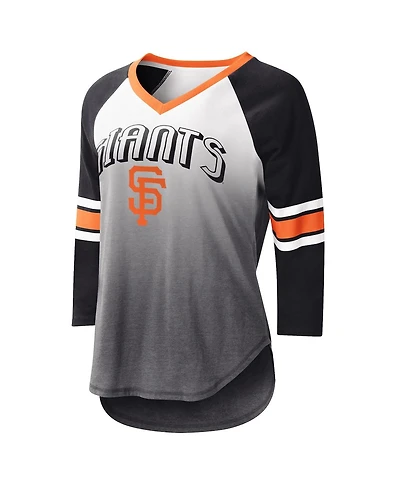 Women's G-iii 4Her by Carl Banks White, Black San Francisco Giants Lead-Off Raglan 3/4-Sleeve V-Neck T-shirt