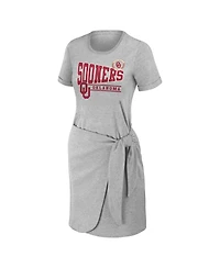 Women's Wear by Erin Andrews Heather Gray Oklahoma Sooners Knotted T-shirt Dress
