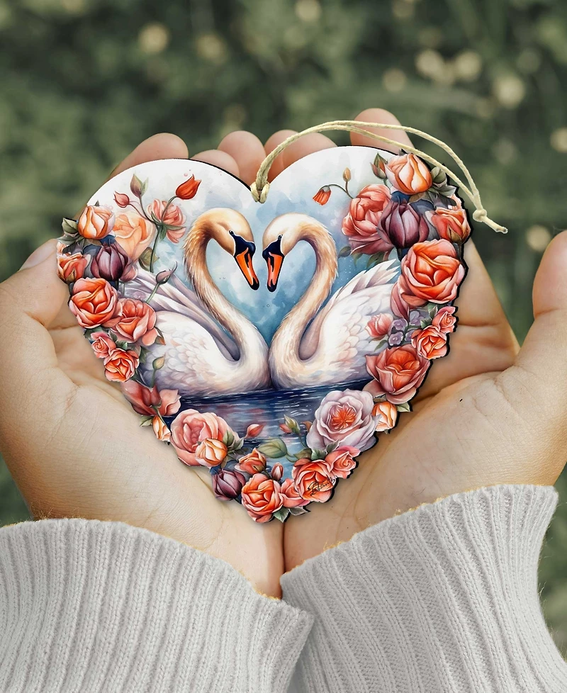 Designocracy Holiday Wooden Ornaments Swans Love Home Decor G. DeBrekht