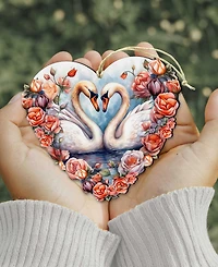 Designocracy Holiday Wooden Ornaments Swans Love Home Decor G. DeBrekht