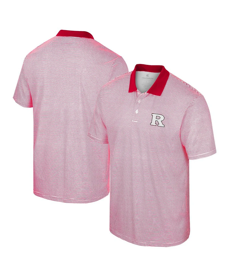 Men's Colosseum White, Scarlet Rutgers Knights Print Stripe Polo Shirt