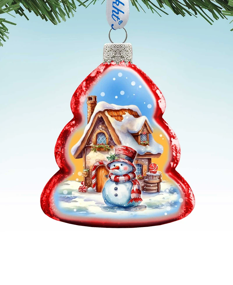 Designocracy Snowman and Christmas Cottage Keepsake Holiday Glass Ornaments G. DeBrekht