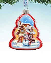Designocracy Snowman and Christmas Cottage Keepsake Holiday Glass Ornaments G. DeBrekht