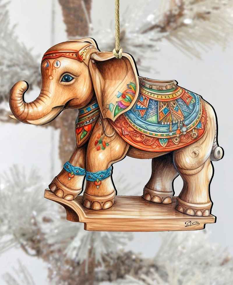 Designocracy Carousel Elephant Christmas Wooden Ornaments Holiday Decor G. DeBrekht