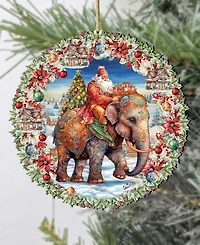Designocracy Santa on Elephant Wreath Christmas Wooden Ornaments Holiday Decor G. DeBrekht