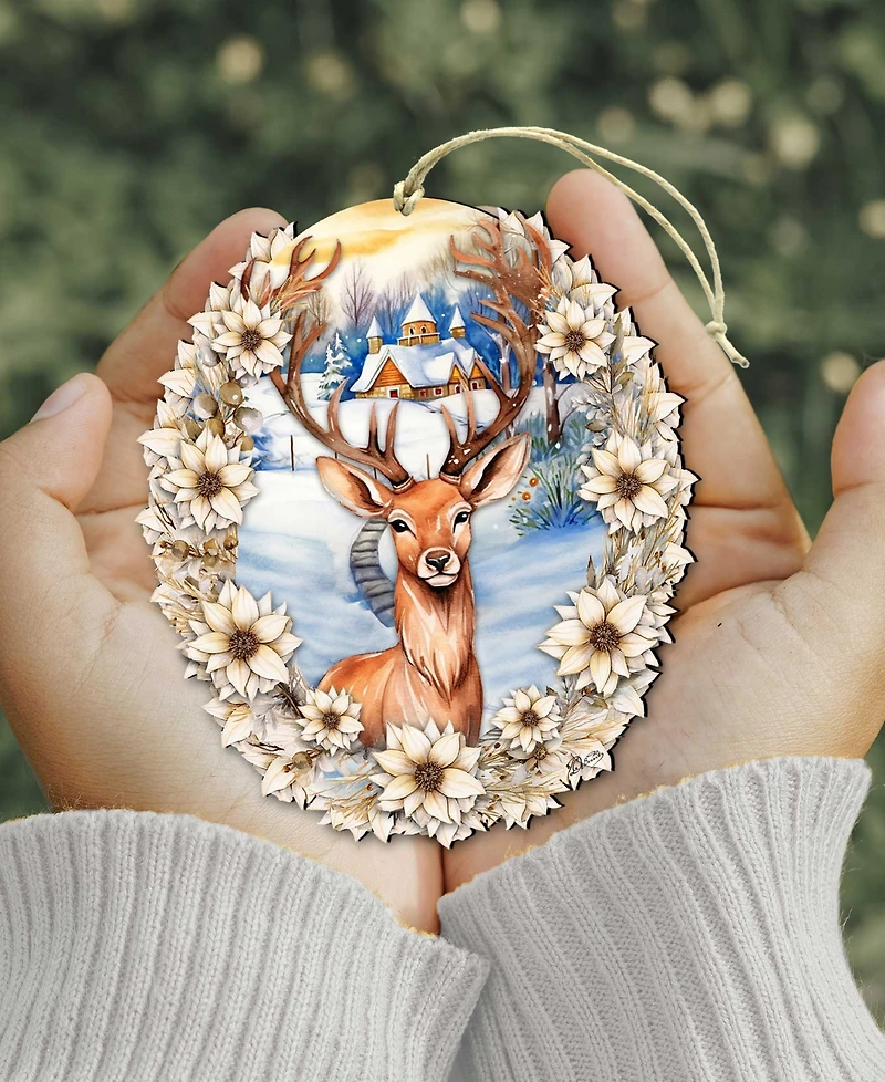 Designocracy Majestic Forest Deer Christmas Wooden Ornaments Holiday Decor G. DeBrekht