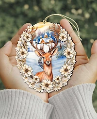 Designocracy Majestic Forest Deer Christmas Wooden Ornaments Holiday Decor G. DeBrekht