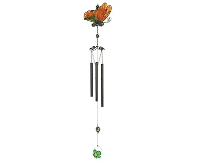 35" Long Yellow Butterfly Wind Chime with Black Gem