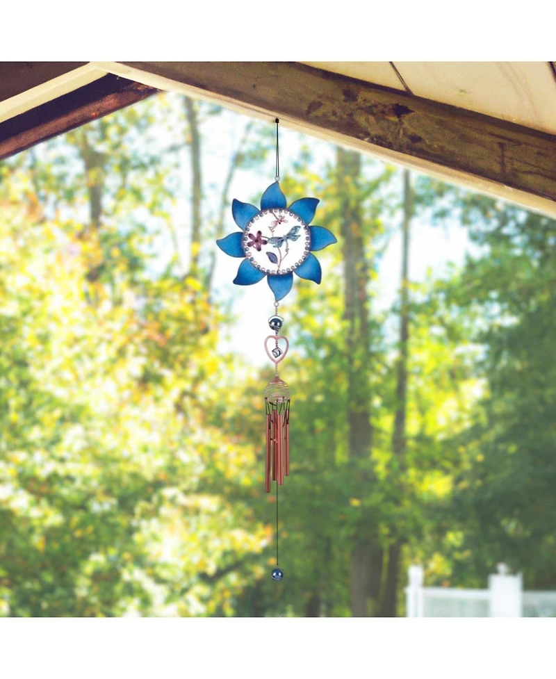 35" Long Pewter Dragonfly Wind Chime with Blue Copper Gem
