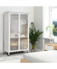 Storage Wardrobe Cabinet Mobile Armoire Closet with Hanging Rod & Adjustable Shelf