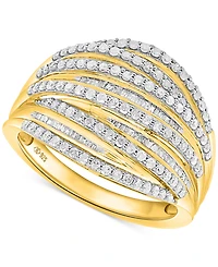 Diamond Round & Baguette Multirow Statement Ring (1 ct. t.w.) 14k Gold-Plated Sterling Silver