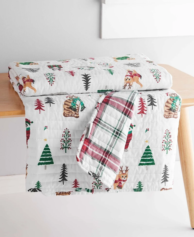 Levtex Meowy Christmas Quilted Throw, 50" x 60"