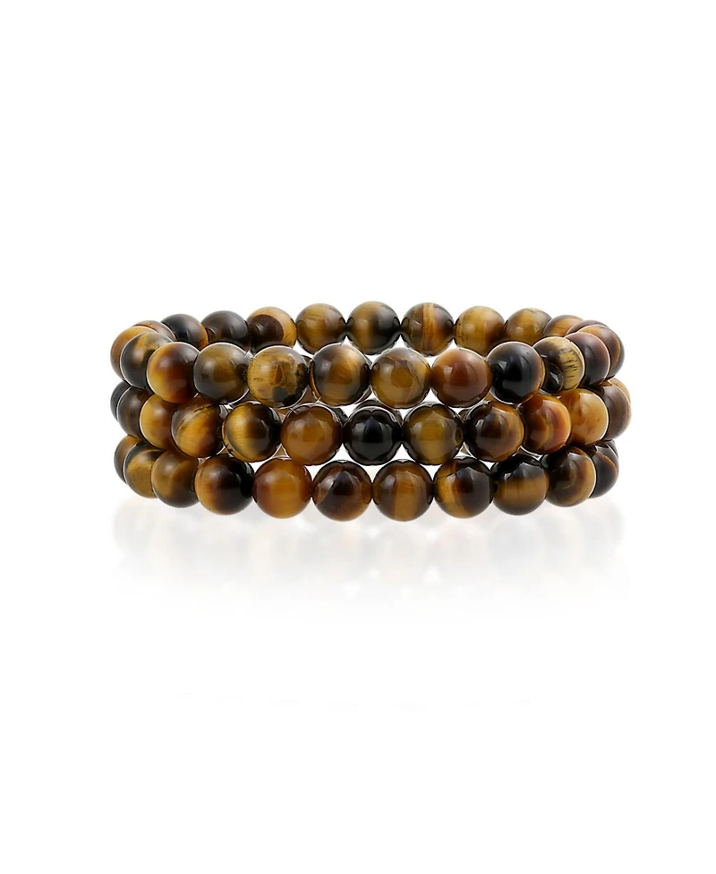 Bling Jewelry Stackable Set Of 3 Natural Stone Round Bead 8MM Multi Strand Stretch Bracelet
