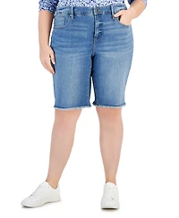 Style & Co Plus Denim Raw-Edge Bermuda Shorts, Created for Macy's