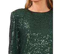 CeCe Women's Long Sleeve Crew Neck Sequin Blouse