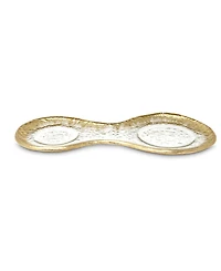 2 Bowl Relish Dish on Tray with Gold-Tone Design, 3 Piece Set