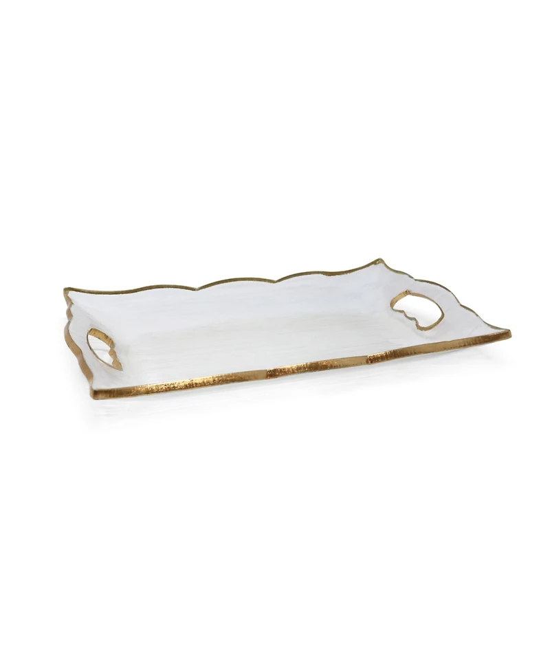 Rectangular Glass Tray with Handles and Gold-Tone Rim, 11.5"