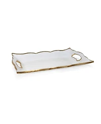 Rectangular Glass Tray with Handles and Gold-Tone Rim, 11.5"