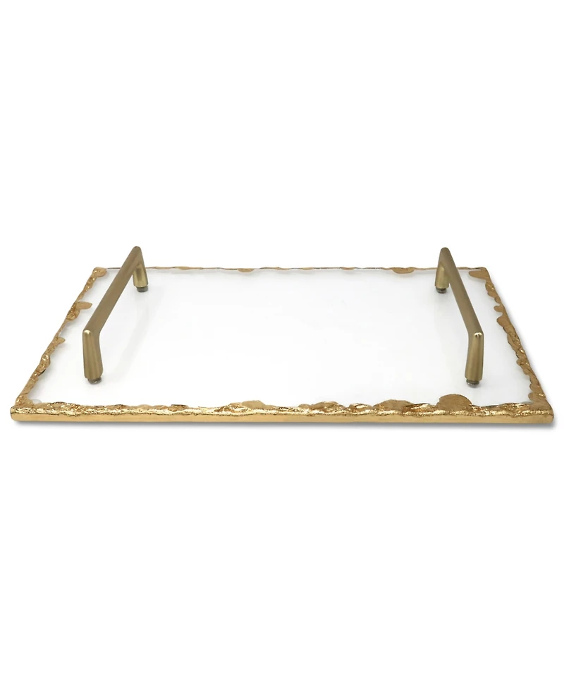 Glass Tray with Gold-Tone Rim and Handles, 15" L