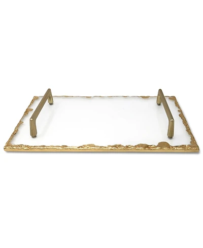 Glass Tray with Gold-Tone Rim and Handles, 15" L