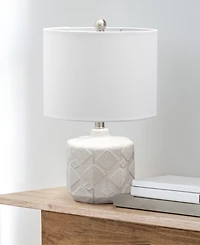 All The Rages 19" Contemporary Bohemian Ceramic Eyelet Pattern Floral Textured Bedside Table Lamp with White Fabric Shade