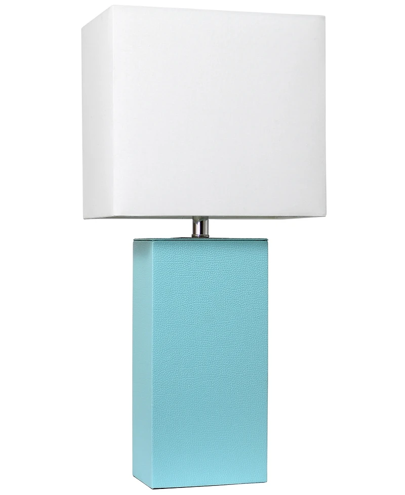 Lalia Home Lexington 21" Leather Base Modern Decor Bedside Table Lamp with White Rectangular Fabric Shade