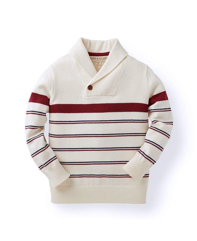 Hope & Henry Boys Organic Long Sleeve Striped Shawl Collar Sweater