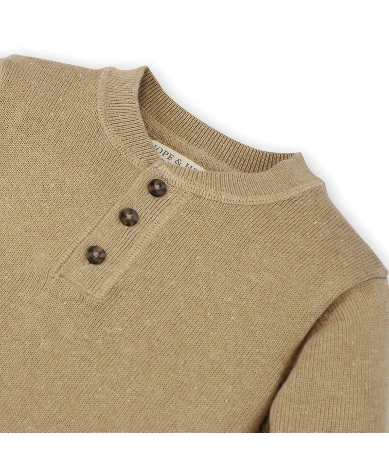 Hope & Henry Boys' Organic Cotton Long Sleeve Henley Pullover Sweater, Kids