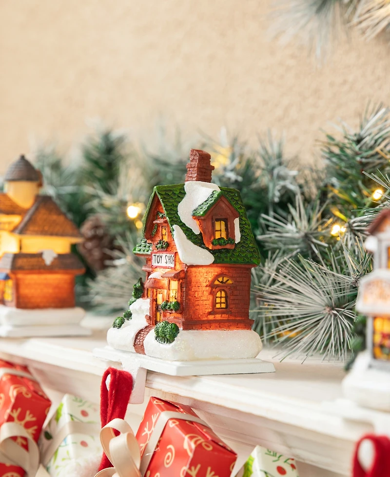 Glitzhome 6" H Set of 3 Lighted Resin House Stocking Holder
