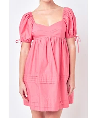 English Factory Women's Pleated Detail Puff Sleeve Mini Dress
