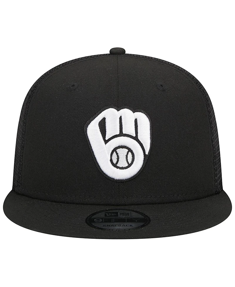 Men's New Era Black Milwaukee Brewers Trucker 9FIFTY Snapback Hat