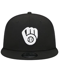 Men's New Era Black Milwaukee Brewers Trucker 9FIFTY Snapback Hat