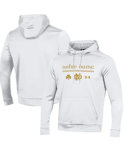 Men's Under Armour White Notre Dame Fighting Irish 2023 Aer Lingus College Football Classic Wordmark Fleece Pullover Hoodie