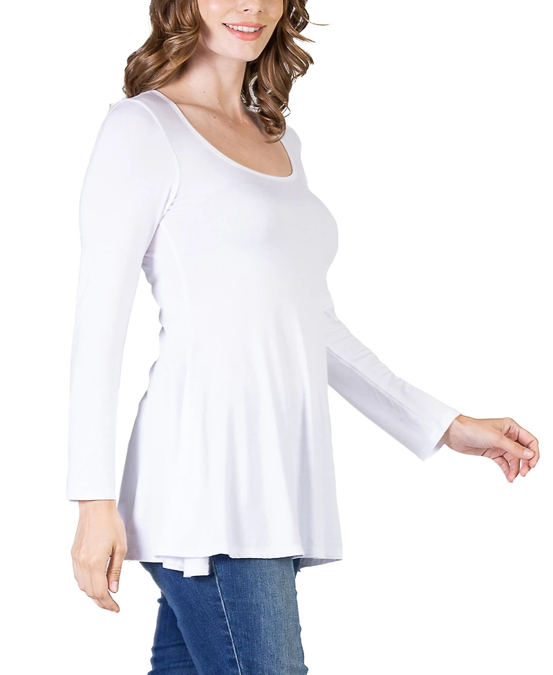 24seven Comfort Apparel Women's Long Sleeve Swing Style Flare Tunic Top