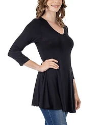 24seven Comfort Apparel Women's Three Quarter Sleeve V-neck Tunic Top