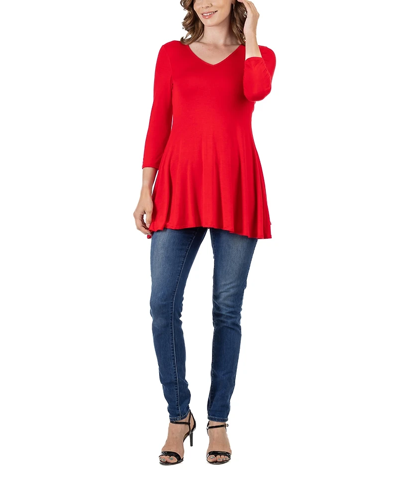 24seven Comfort Apparel Women's Three Quarter Sleeve V-neck Tunic Top