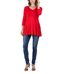 24seven Comfort Apparel Women's Three Quarter Sleeve V-neck Tunic Top